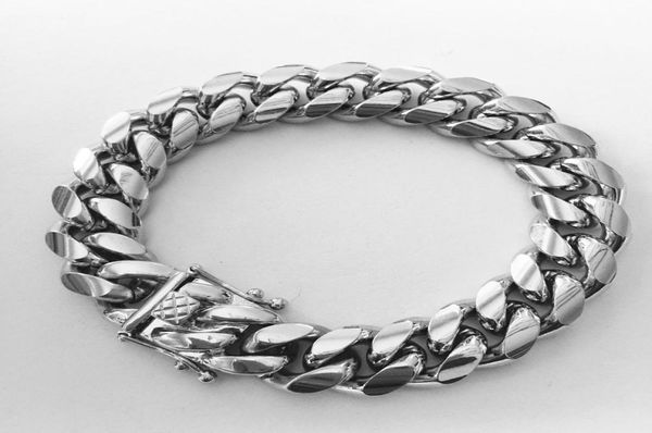 

stainless steel miami curb cuban chain bracelets dragon casting clasp bangle hip hop jewelry 8mm18mm men bracelet1783733, Golden;silver