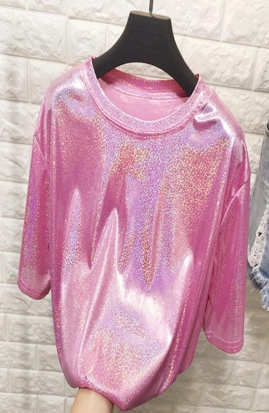 

new summer retro style stylish bright silk woman shiny loose short sleeve tshirt club aesthetic harajuku women tshirt4722465, White
