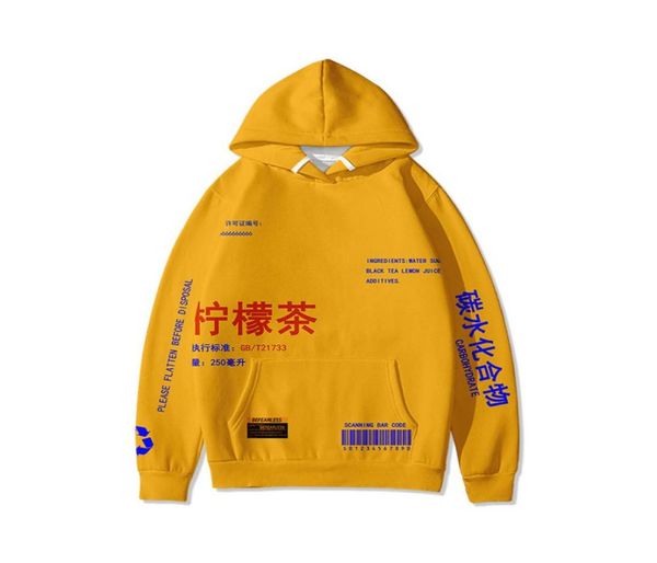 

men hooded pullover streetwear lemon tea print deisgn hoodie sweatshirt hip hop winter fleece hoodie cotton chinese autumn 20209321203, Black