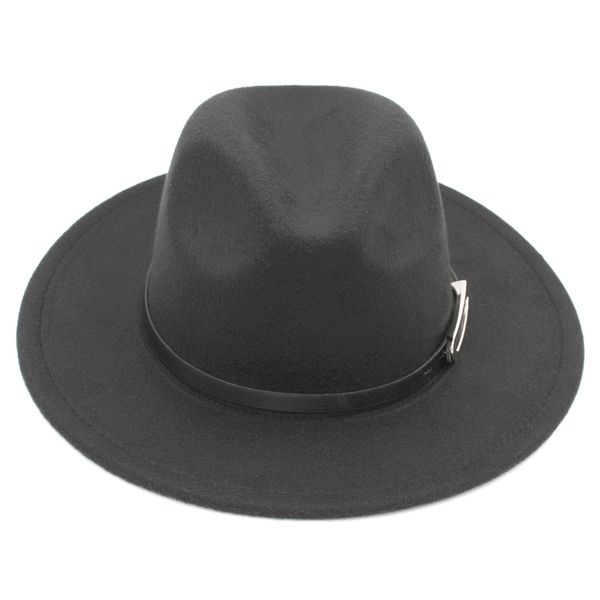 

women's classic felt fedora hat wide brim panama hat with black belt buckle (head circumference 56cm to 58cm), Blue;gray
