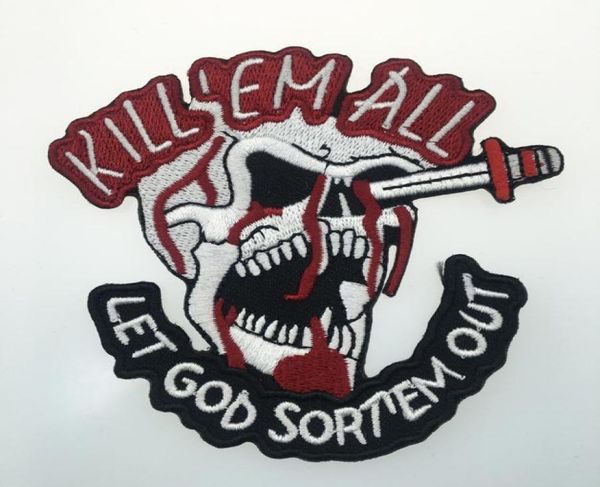 

evil skull embroidered iron on clothing kill039em all patch biker jacket patch applique embroidery motor patch 3577682, Black