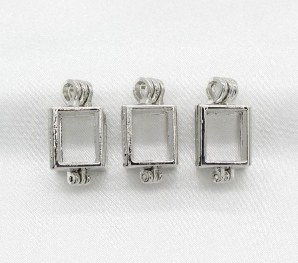 

10pcs hollow silver color cuboid pearl cage lockets essential oil diffuser bead cage pendant necklace charms for oyster pearl6331005