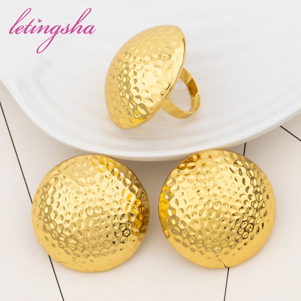 

wedding jewelry sets african classic big earring and ring set for lady trend gold color round earrings rings daily wear party gift 230809, Slivery;golden