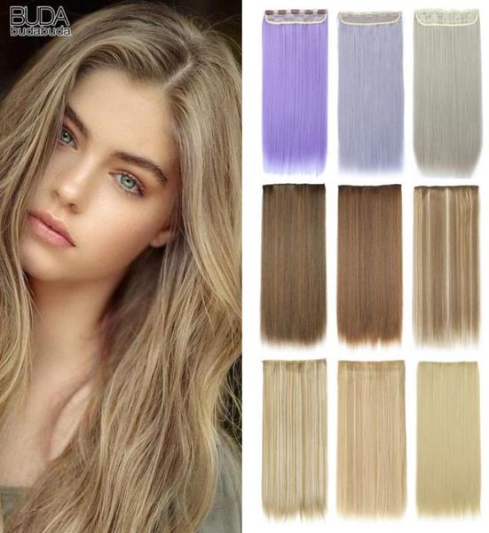 

synthetic wigs budabuda 22inch long straight 5 clips in hair black brown high tempreture ombre piece for white women9030349
