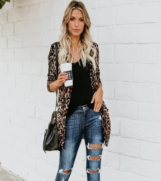 

selling leopard print cardigan spring and autumn coat middle long sleeve versatile windbreaker 2112076985506, Tan;black