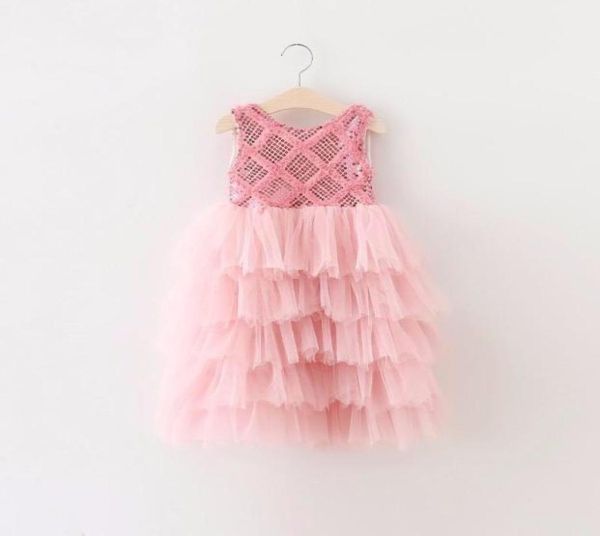 

ems dhl girls party dresses sequins plaid gauze tiered dress girl princess dress whole children clothing52005243289856, White;blue