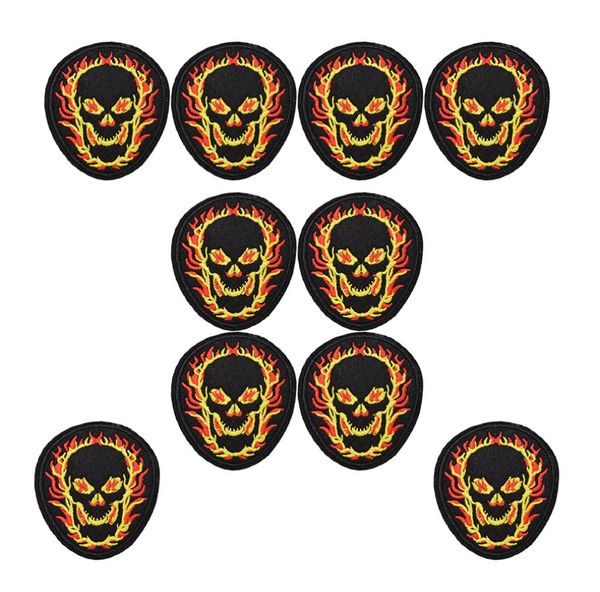 

10pcs flame skull badge patches for clothing iron fashion patch for clothes applique sewing accessories stickers on clothes iron o4243731, Black
