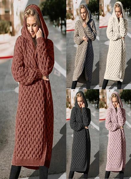 

women039s long knitted cardigans hooded thick coat long sleeve sweater button down coat winter warm hooded cloak mujer inverno2762291, Black;red