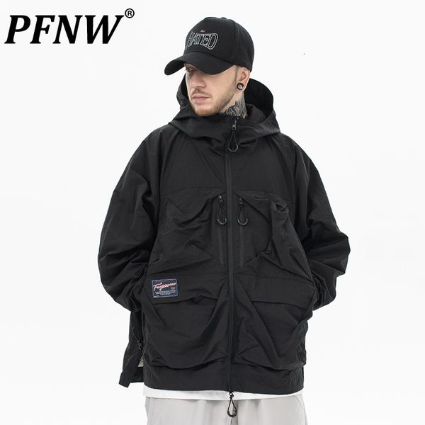 

men's jackets pfnw autumn winter man's high street zippers pockets hooded loose fashion casual youth darkwear coat 12a7391 230810, Black;brown