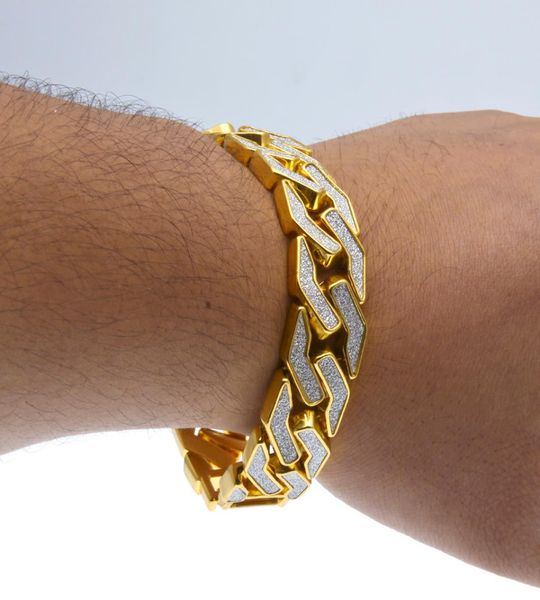

16mm thick bling bling cz cuban gold bracelet mens hip hop massive gold cuban links simulated diamonds shine bracelets5161209, Golden;silver