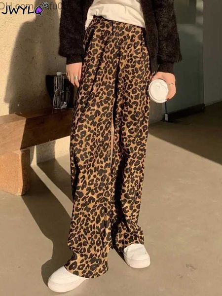

women's pants capris leopard baggy pants women's 2023 summer leisure elastic high waist wide leg pants women's korean fashion, Black;white