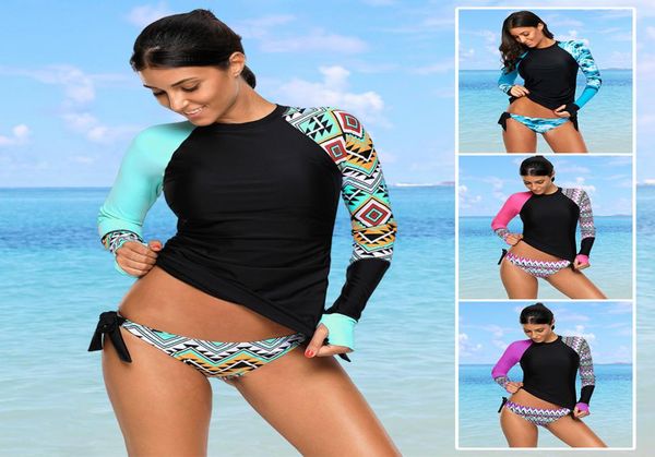 

long sleeve tankini women swimwear bikini swimsuit for girls beach upf 50 rash guards diving suit plus size8975166, White;black