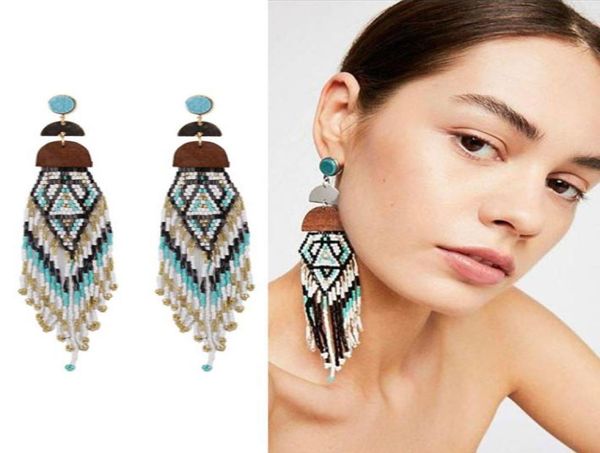 

new fashion luxury designer exaggerated beautiful bohemia colorful beaded long tassel stud earrings for women girls4209353, Golden;silver