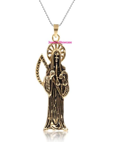 

gold plated stainless steel santa muerte holy death grim reaper pendant necklace 1pc8343656, Silver