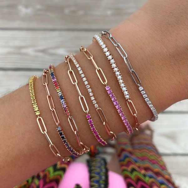 

12 birthstone chain tennis bracelet for women 2.5mm cubic zircon hand fashion jewelry, Golden;silver