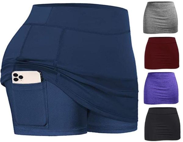 

women fake 2pcs skirt yoga shorts casual elastic waist shorts with pockets gym loose breathable quick dry running sport5775003, White;red