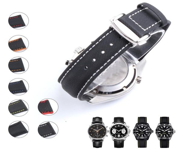 

nylon leather canvas watchband for omega at150 20mm 22mm watch strap for aquaracer 300m belt5530461, Black;brown