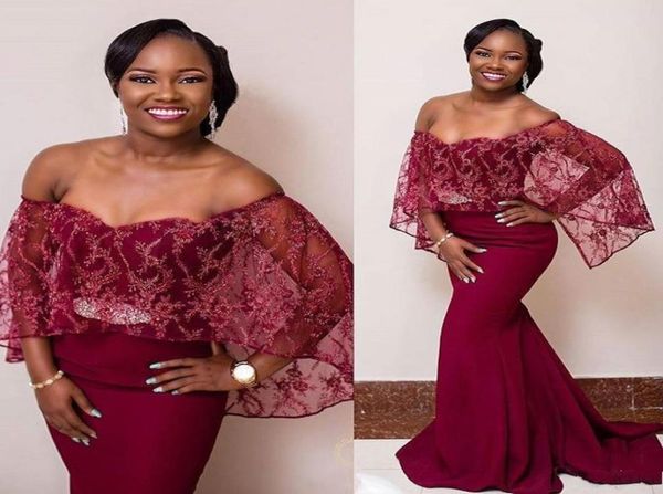 

african off shoulder prom dresses lace applique beaded sweep train mermaid prom dress glamorous satin party gowns evening wea8987748, Black