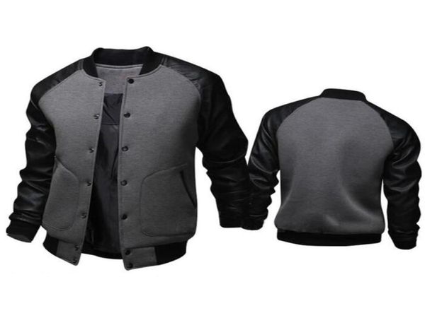 

fashion black jacket spring mens single breasted pu leather patchwork baseball jacket brand gray jackets 5222552, Black;brown