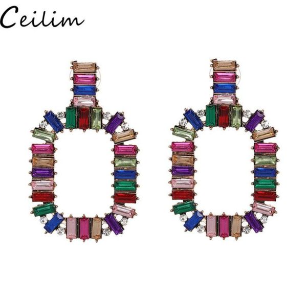 

big square geometry earring vintage crystal stone long dangle rainbow earrings for women gold color square statement wedding party3313794, Silver