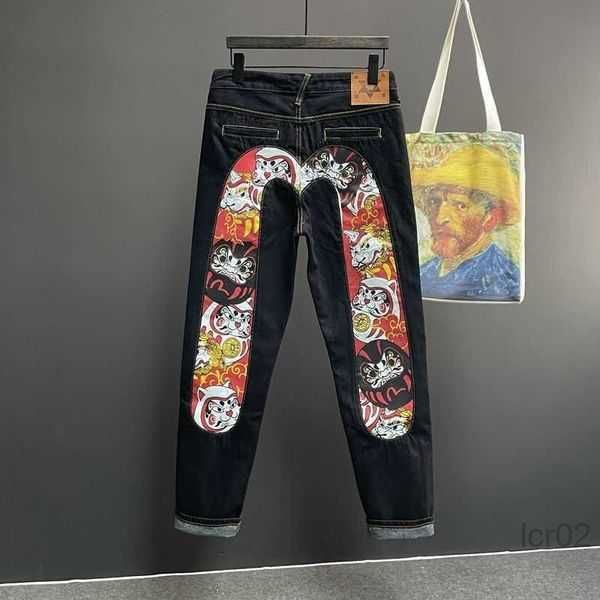 

men's jeans straight pants man skeleton embroidery mopping trousers streetwear denim clothing for men baggy t230110mp3g, Blue