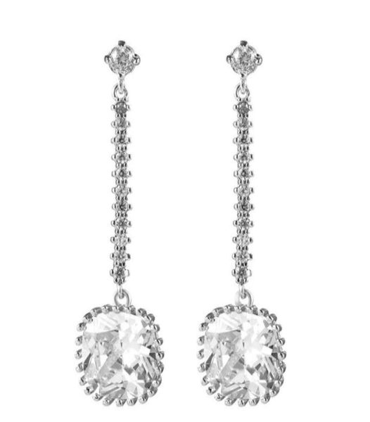 

white square zircon dangle earring long drop studs ear jewelry bridesmaid gift tassel bridal dangly vintage earrings for women71409845258, Silver