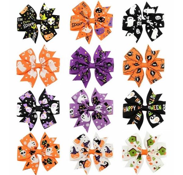 

3 inch boutique halloween hair bow with pattern popular clips kids hair pumpkin halloween hairpins hair accessories hairpin 6387656075, Slivery;white
