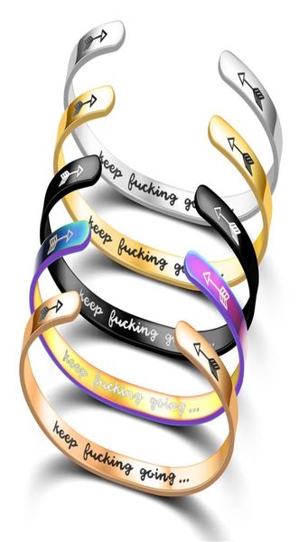 

inspirational bracelets for women stainless steel engraved personalized positive mantra quote keep going cuff bangle college grad9944156, Black