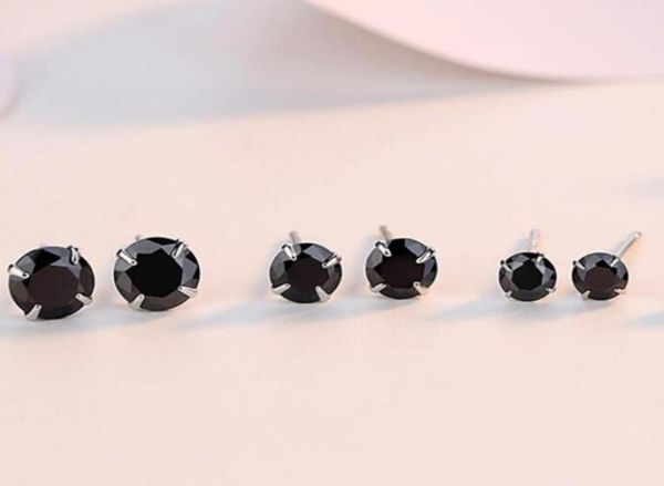 

fashion jewelry 925 sterling silver black sapphire cz diamond gemstones solitaire women wedding party men stud earring wjl32644164535, Golden;silver