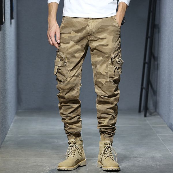 

mens pants cargo for men fashion casual loose cotton with pocket lace up camouflage leisure trousers 230809, Black