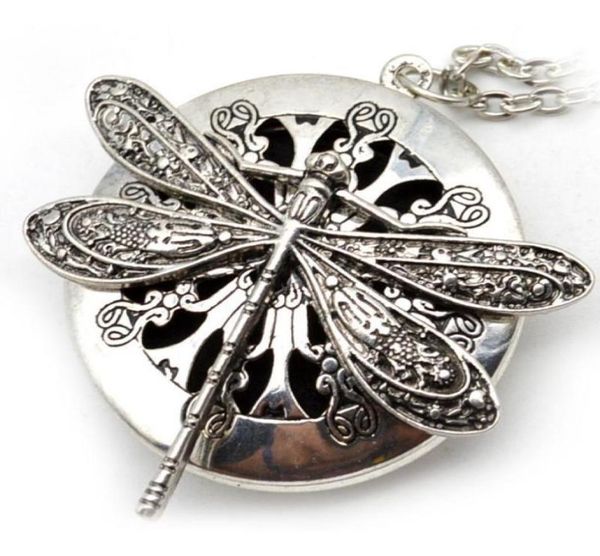 

1pc antique dragonfly diffuser pendant necklace chains0122213014, Silver