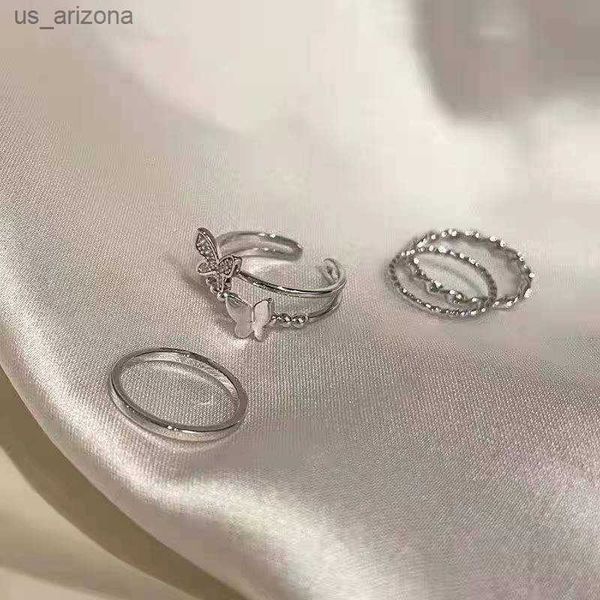 

trendy butterfly metal punk rings set for women girls party jewelry gifts fashion accessories buckle female index finger ring l230620, Silver