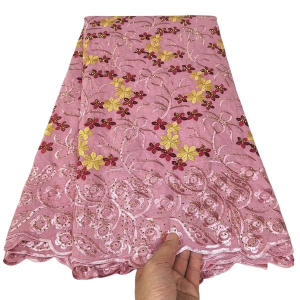 

2023 cotton cloth 5 yards swiss voile lace fabric nigerian women wedding formal dress textile sewing evening female garment ladies costume p, Black;white