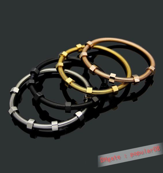

europe america fashion style men lady women titanium steel engraved ca letter spiral screw bangle bracelet 4 color3418160, Black