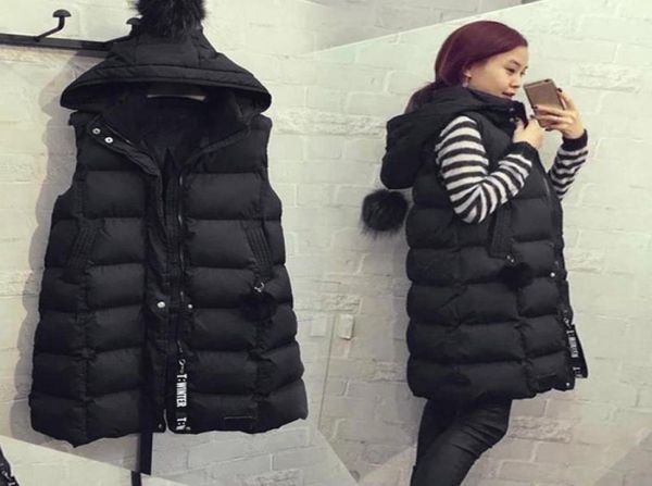 

fashion womens solid colors sleeveless plus size hooded hoodie waistcoat vest coat down cotton padded jacket outwear gilet12137380, Black;white