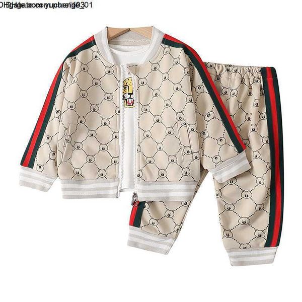 

boys girls clothes sets spring autumn children fashion coat t-shirts pants 3pcs tracksuits for baby, White