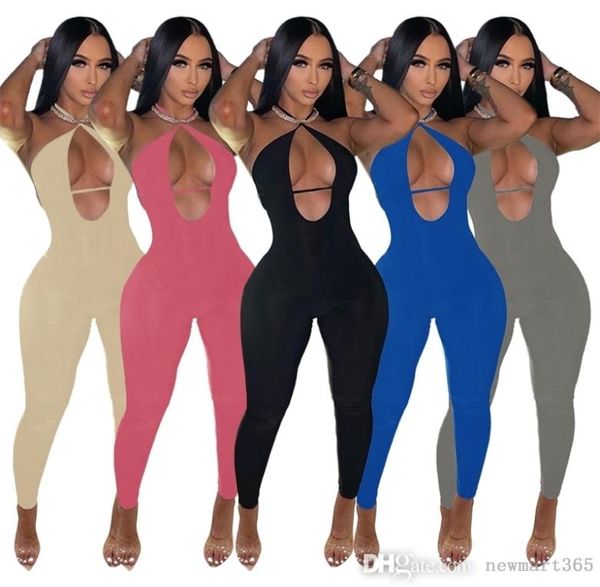 

designer jumpsuits for womens hollow out rompers spring and summer hanging neck bodysuit open back and hip lifting sports one4548248, Black;white