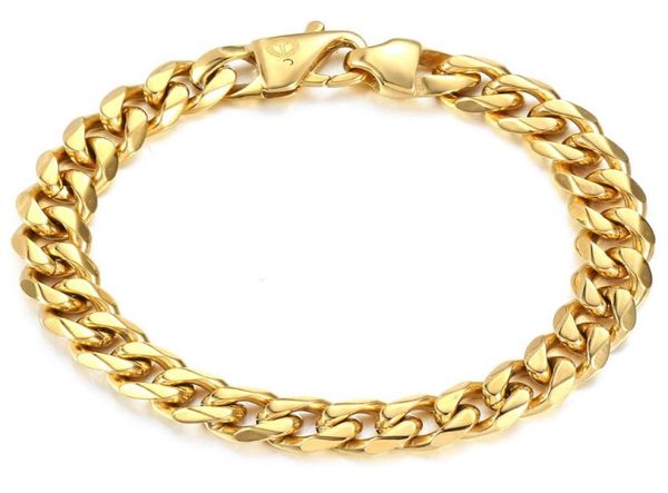 

davieslee 11mm male bracelet cuban curb link chain 316l stainless steel bracelet for men boys gold silver color 89 inch dhb5148042666, Black
