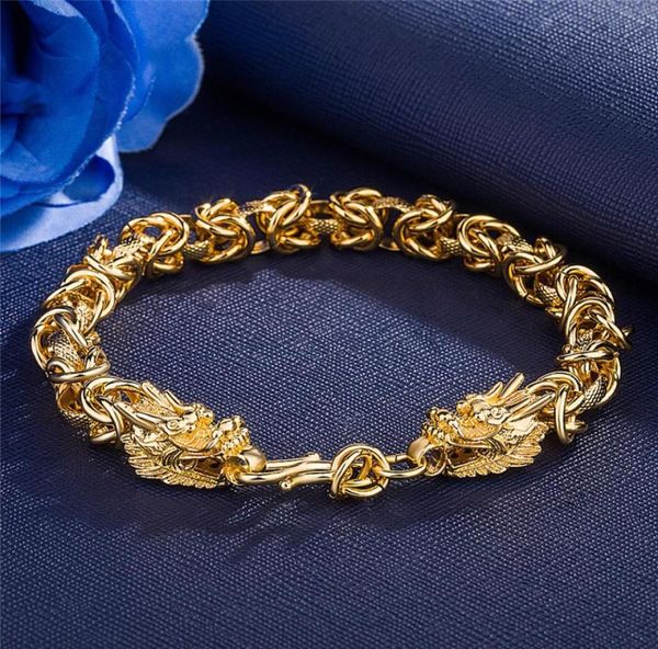 

men039s copper plated 24k gold bracelet domineering double dragon goldenplated bracelets men jewelry47773912339949, Golden;silver