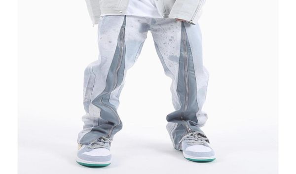 

front zipper patchwork casual trousers for men and women high street style oversized loose cargo pants9653505, Black