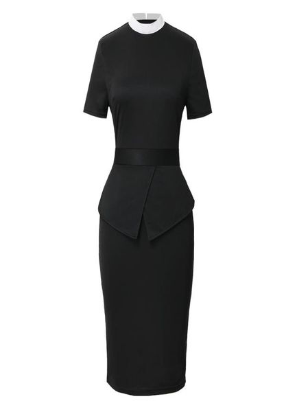 

short sleeve women clergy dress catholic work dresses black4865518, White;black