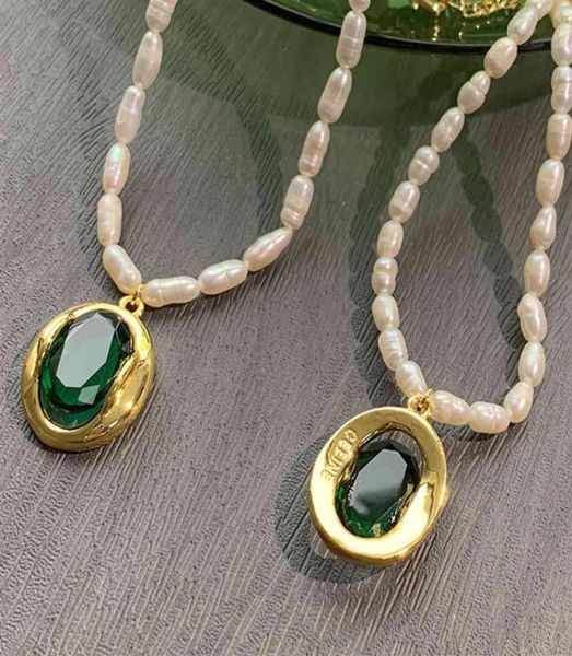 

paris designer necklace earrings tide brand celi emerald pendant necklaces fashion pearl chain jewelry light luxury women039s a4841062, Silver