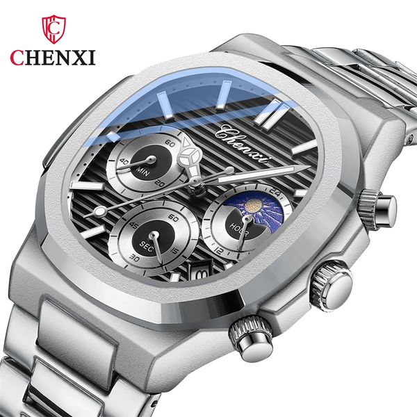 

wristwatches chenxi 922 business watch for men date quartz with chronograph stainless steel luminous male clcok 2023 230809, Slivery;brown
