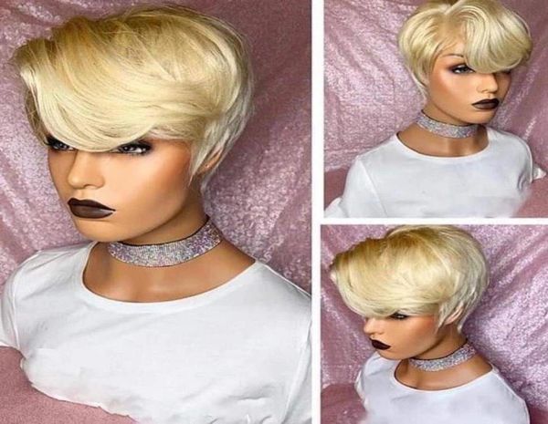 

pamela 13x1 613 blonde pixie cut sidepart human hair wig019770103, Black