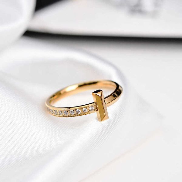 

boutique titanium steel colorless t-shaped diamond ring female ins fashion cool style small design personalized index finger, Silver