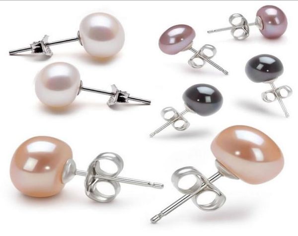 

natural freshwater pearl earrings 925 sterling silver stud earring 6mm pearl jewellry for women wedding jewelry gifts ms2317945, Golden;silver