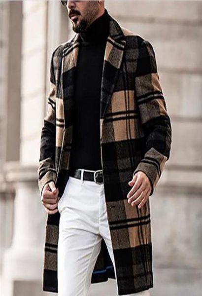 

autumn wool jacket casual plaid double side woolen coats mens mid length winter 3xl coat retail whole outwear8235716, Black