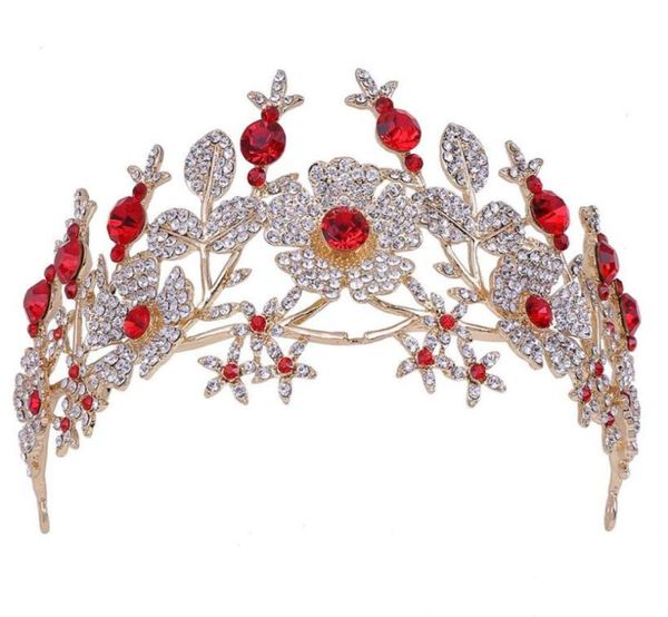 

designer wedding bridal flower crown princess tiara crystal rhinestone headband hair accessories red blue gold head jewelry queen 7726103, Slivery;golden