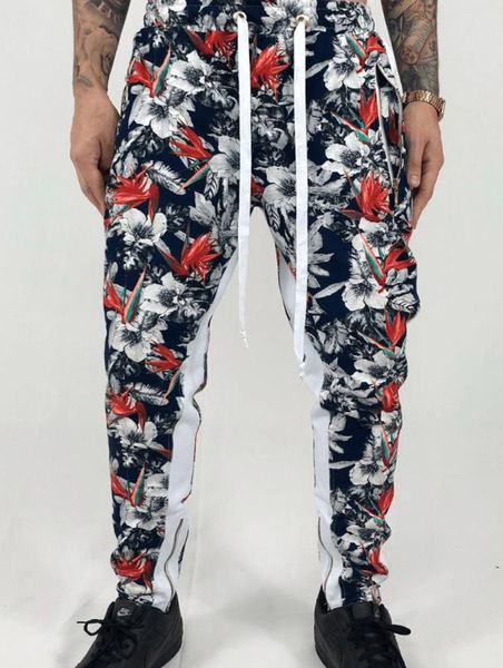 

men039s pants men hawaiian sweatpants casual elastic printed sweat hip hop trousers ripped slim high street9017922, Black