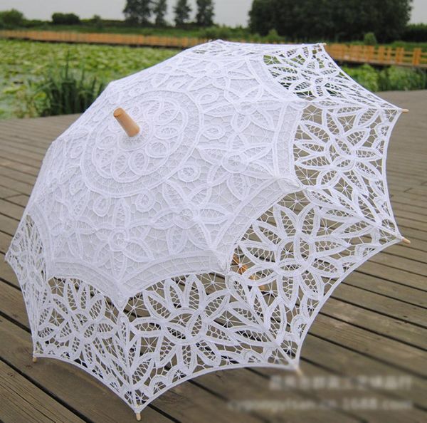 

cotton bridal parasol handmade battenburg lace embroidery white sun umbrella elegant wedding po props1805588